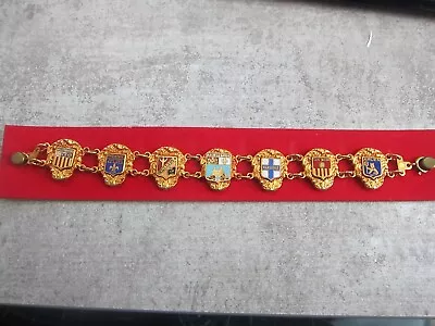 Vintage Bracelet W/7 Enamel  Crests Shields ProvenceMarseilleArles & More • $13