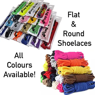 Coloured Flat & Thin Round Shoe Laces For Sneakers Trainers Boots Converse Shoes • £1.99