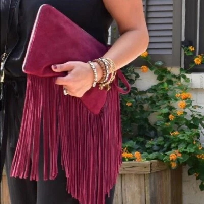 $35 • Buy Zara Green Army Suede Fringe Wrist Clutch 