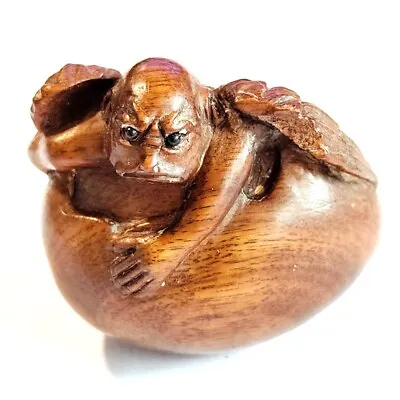 £9.99 • Buy Sale - F034 - 30 Years Old 2  Hand Carved Ebony Ironwood Netsuke -Tengu Monster