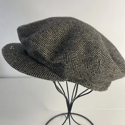 VTG Abercrombie & Fitch Cabbie Cap Wool Newsboy Flat Herringbone Black & Tan XL • $29.97