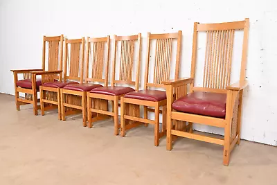 Stickley Mission Oak Arts & Crafts Spindle Dining Chairs Set Of Six • $4995