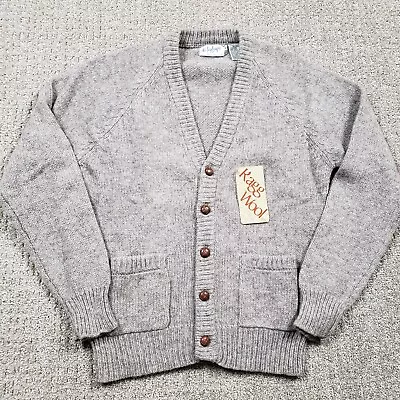 Vtg THE IVY LEAGUE Sweater Mens Medium Gray Australian Ragg Wool Cardigan NOS • $40