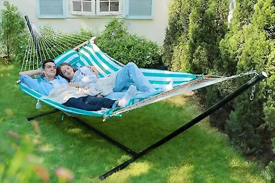 Zupapa 400lbs Hammock With Stand 2 Person Cotton Rope Hammock With Polyester Pad • $129.99