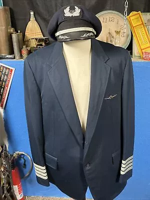 South Western Airlines Pilot Hat Cap W/Badges & Suit Coat Named Sz Large • $135