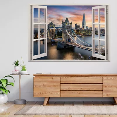 London Tower Bridge Shard Skyline 3d Window View Wall Sticker Poster Decal A371 • £13.99