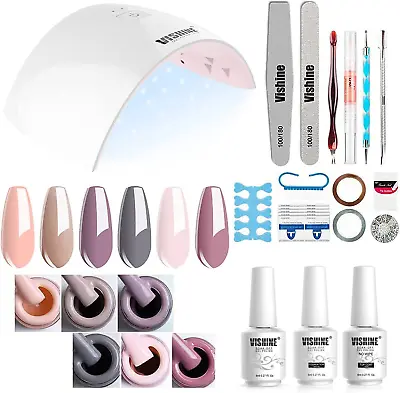 Vishine Gel Nail Polish Starter Kit - 6 Colors Gel Polish Set Base Top Coat 36W • £42.15