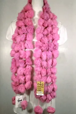 DG Women's.100% Rabbit Fur 56  Winter ScarfWarm*Soft Pink Pom Pom • $15.99