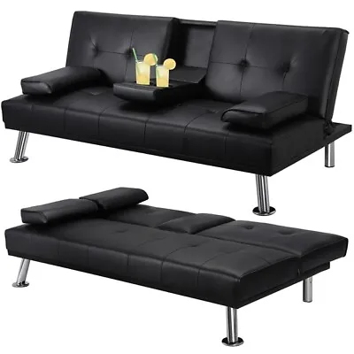 Modern Sofa Bed 3 Seater Cup Holder Click Clack Recliner Settee Couch Sofa • £165.99