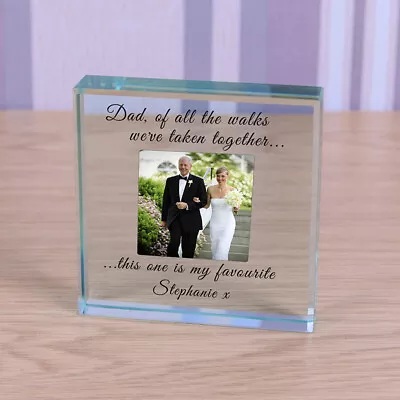 Of All The Walks - Personalised Photo Glass Block Ornament Wedding Gift 9cm • £15.49