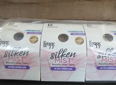 $14.99 • Buy Leggs Womens Silken Mist Ultra Sheer Pantyhose - Sun Beige - Size B - 3 Boxes