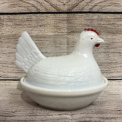 Vintage Indiana Glass Milk Glass Hen On A Nest Chicken 5” Small Candy Dish • $16.55