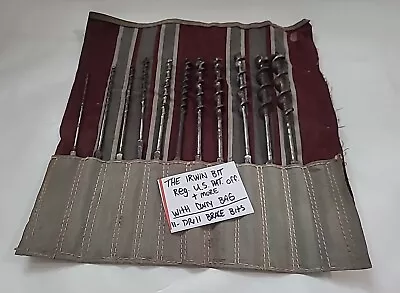 Auger Bits The Irwin Bit For Hand Drill Brace Vtg. USA Tool Bag Mix Lot 11 Pc. • $45