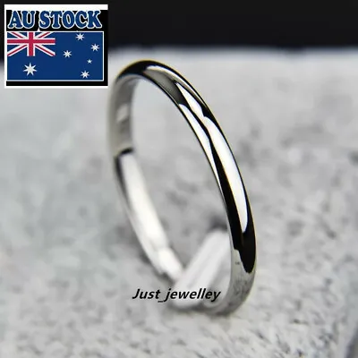 $7.99 • Buy Woman Classic S925 Sterling Silver Solid Thin 2mm Band Ring Wedding Friendship