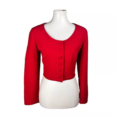 MOSCHINO COUTURE Red Acetate Rayon Collarless Cropped Blazer Size 10 • $75