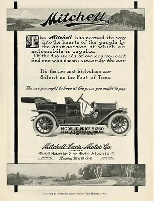 1910 Original MITCHELL Model T Ad. Low Cost High Class Mitchell-Lewis Racine WI • $9.50