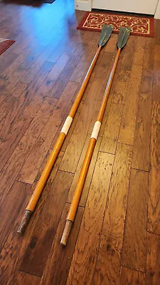 Pair Of Authentic Vintage Rowing Oars Full Size Single Scull Racing Oars 9'-7  • $875