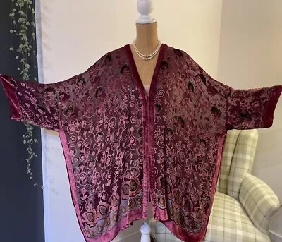 HAMPSTEAD BAZAAR Silk Mix Velvet Devore Kimono Jacket O/S Chest 76” Dusky Pink • £80