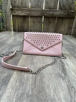 Rebecca Minkoff Pink 🌸studded Wallet On A Chain Leather Envelope Crossbody $225 • $63