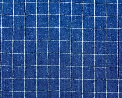 P Kaufmann Bennet Cobalt Blue Windowpane 100% Linen Multiuse Fabric By Yard 54 W • $19.99
