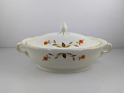 HALL CHINA Oval Casserole & Lid Autumn Leaf Pattern Jewel Mary Dunbar Excellent • $44.99