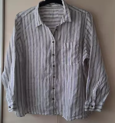 Marks And Spencer White Purple Grey Striped Linen Long Sleeve Shirt Top Size 22 • £8.99