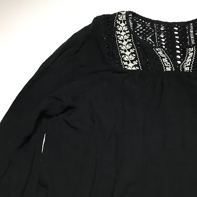 Mossimo Tunic Top Womens Size XXL Black White Embroidered Trim Long Sleeve • $11.99