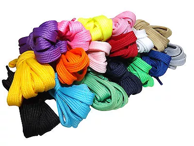 Coloured Flat Shoelaces 60 90 120 & 150cm's Long Laces For Trainers Canvas Pumps • £3.25