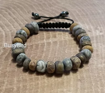 Stone Mens Bracelet Shamballa Style Adjustable Made In USA Man Gift Earth Tones • $24.99