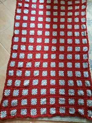 74inX47in Granny Square Handmade Afagan Burgundy Red And Gray Throw Blanket  • $19.99