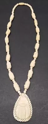 Vintage Faux Ivory Carved Beaded 20” Tribal Style Necklace With Barrel Clasp • $10