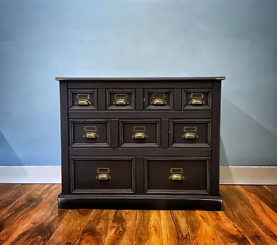 Beautiful Dark Navy Pine Apothecary Merchant Bank Of Drawers Chest Sideboard • £310