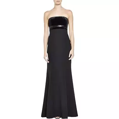 AIDAN MATTOX ~ Black Crepe Velvet Bodice Empire A-Line Formal Gown 0 NEW $245 • $54.99