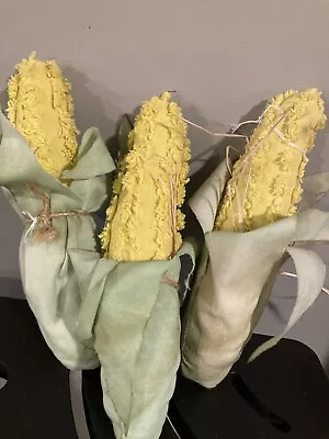 Corn On The Cob Fall Decor Made From Vintage Chenille Blanket Soft Set Of 3 • $28