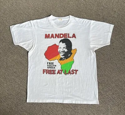 Vtg 80s 90s Nelson Mandela Free South Africa Free At Last T Shirt Mens XL • $100