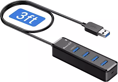 Smartq 4-Port USB 3.0 HubWith 3 Ft Extended Cable Transfer USB Splitter For Lap • $14.99