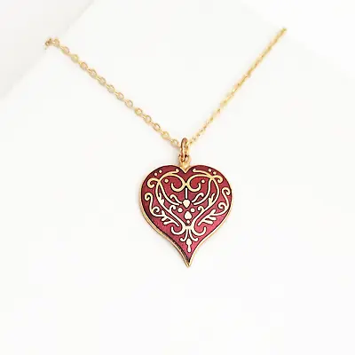 Red Cloisonné Heart Necklace Metropolitan Museum Of Art MMA Rose Gold 18” • $36.99