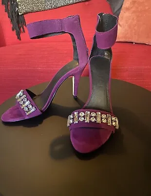 £8.99 • Buy Office Shoes Size 4 Jewelled Leather Magenta Purple Heels Party Club Holiday Wed