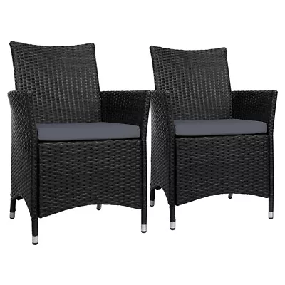 Gardeon 2PC Outdoor Dining Chairs Patio Furniture Wicker Garden Cushion Idris • $219
