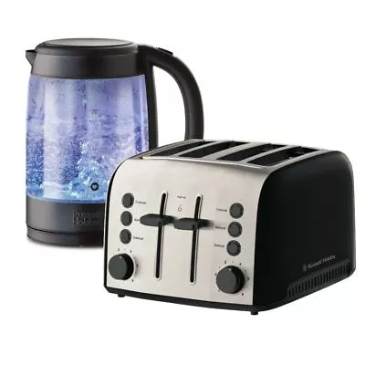 Russell Hobbs Brooklyn 1.7L Glass Kettle And 4-Slice Toaster Set - Black • $199.95