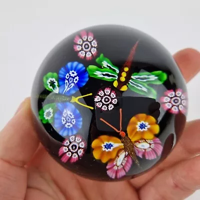 Vintage Paul Ysart Style Art Glass Paperweight Butterflies Dragonfly Millefiori  • £195