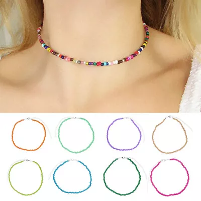 Rainbow Beads Necklace Choker String Multicolour With Extender Chain Bohemia US • $1.65