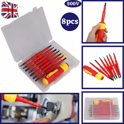 8Pcs Insulated Magnetic Screwdriver Set Electricians Tool Kit + Case Soft Grip • £7.95