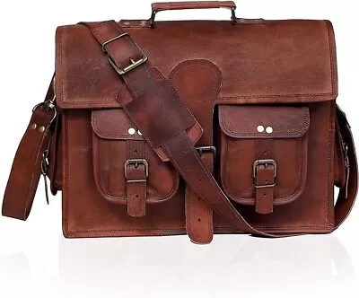 C CUERO Brown Handmade Leather Briefcase Laptop Messenger Bag - Z03 • £14.99