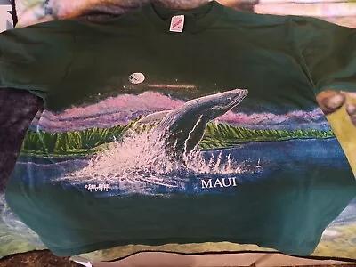 Vintage San Segal Maui Whales Jerzees Green XL Double Sided T-shirt  • $35