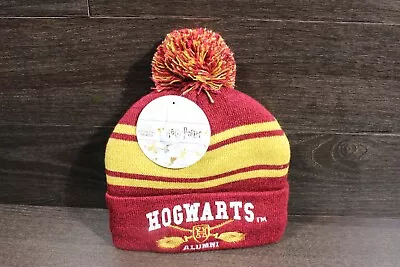 Harry Potter Hogwarts Alumni Beanie Knit Hap Cap Striped Pom Pom One Size New • $10