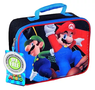 SUPER MARIO BROS. LUIGI Kids BPA-Free Insulated Lunch Tote Bag Box Boys NWT  $20 • $14.99