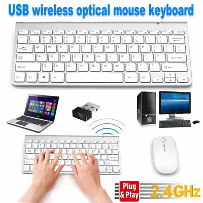 Wireless Keyboard & Cordless Mouse Set 2.4G Silver Latptop Tablet Desktop Mac UK • £18.04