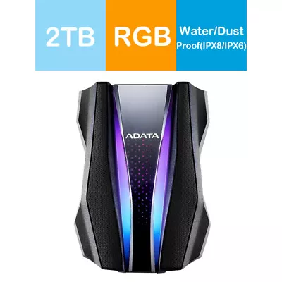 Adata 2TB HD770G RGB Shock-Resistance Waterproof Portable Hard Drive Black • $158.52