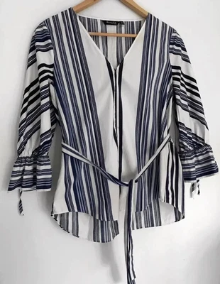 $30 • Buy MASSIMO DUTTI Cotton Blouse Top Stripes With Tie Waist Size 40 Suit 8-12 AU/UK